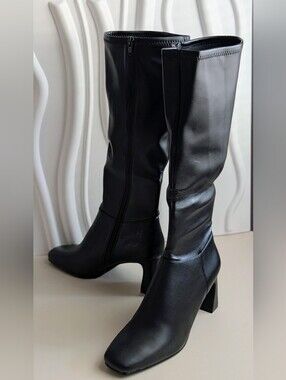 Steve Madden Hunny Black Knee High Boots Square Toe Heeled Size 8 New In Box